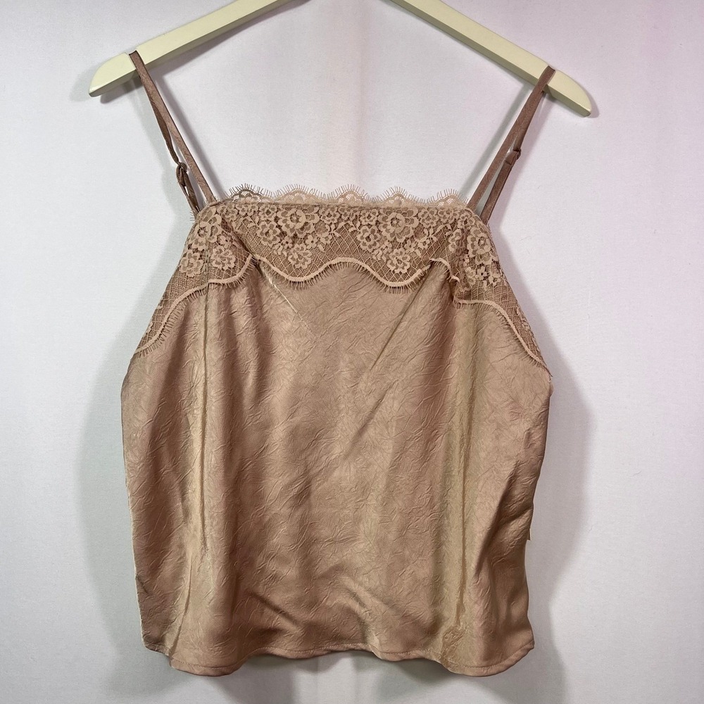 A New Day XL Pink Satin Camisole Pink Lace Trim Adjustable Straps NEW